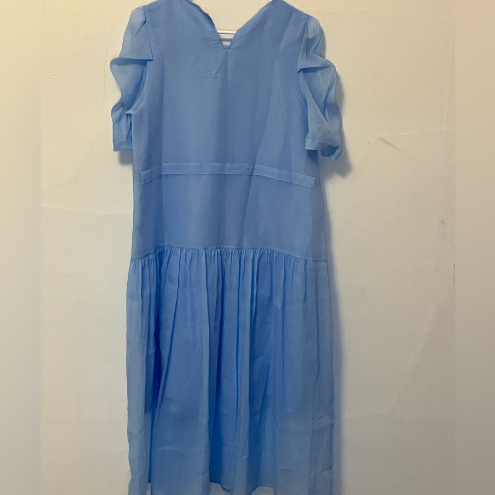 NWT Light Blue Sheer Drop Waist Tiered Midi Dress Small - Picture 2 of 6